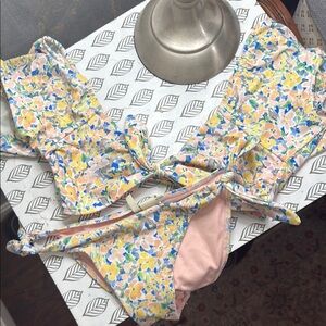 Gianni Bini Yellow and Pink Bikini with Ruffled Details